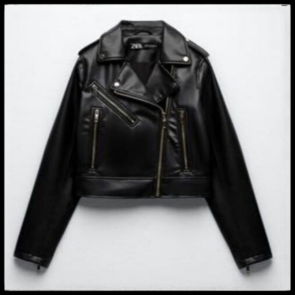 NWT Zara Cropped Leather Effect Biker Moto Jacket